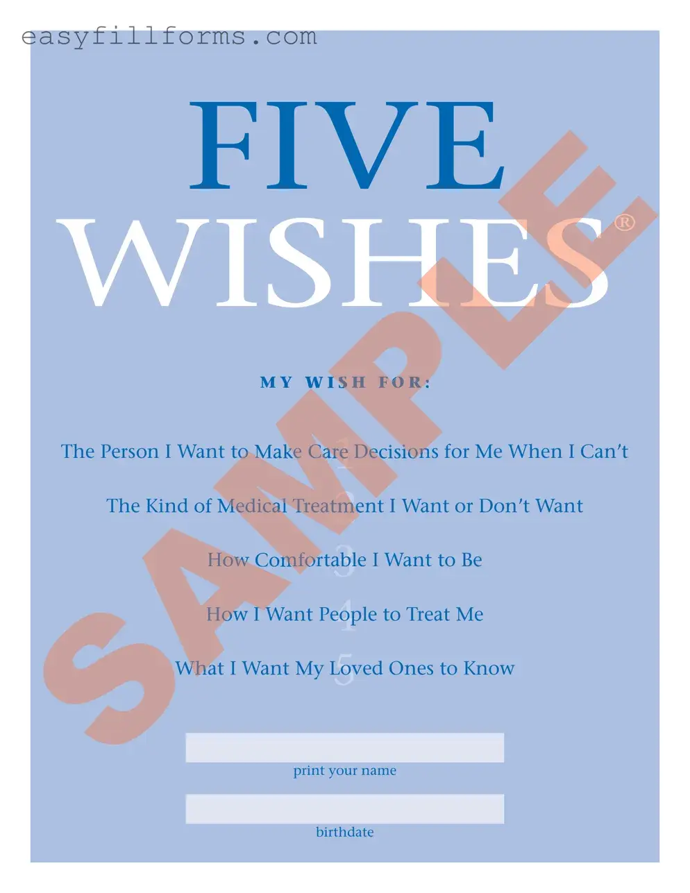 Printable 5 Wishes Document Form