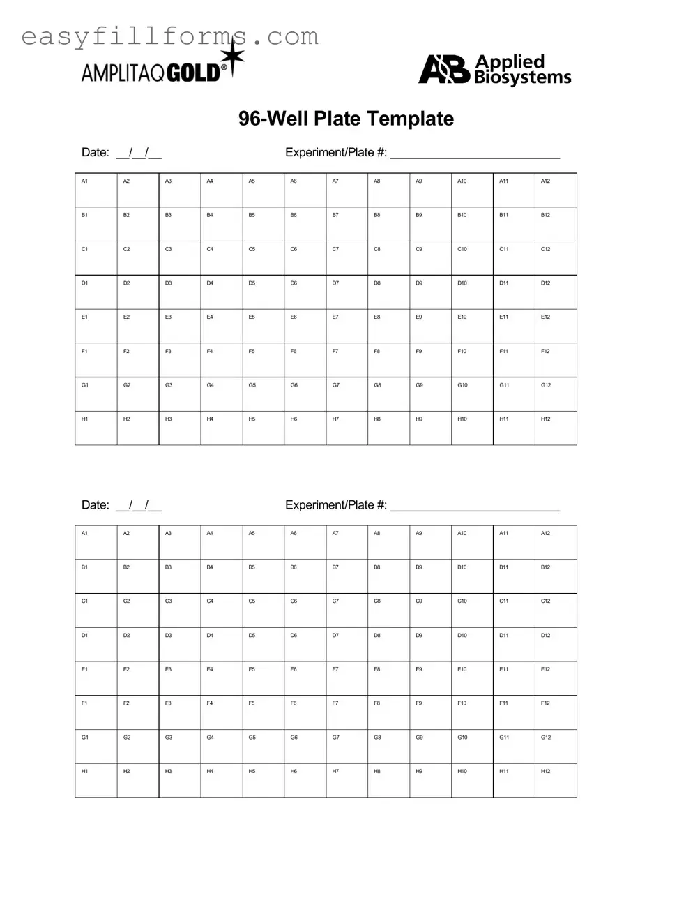 Printable 96 Well Form