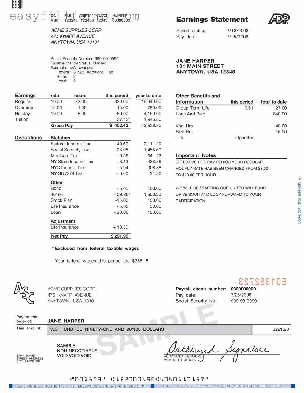 Printable Adp Pay Stub Form
