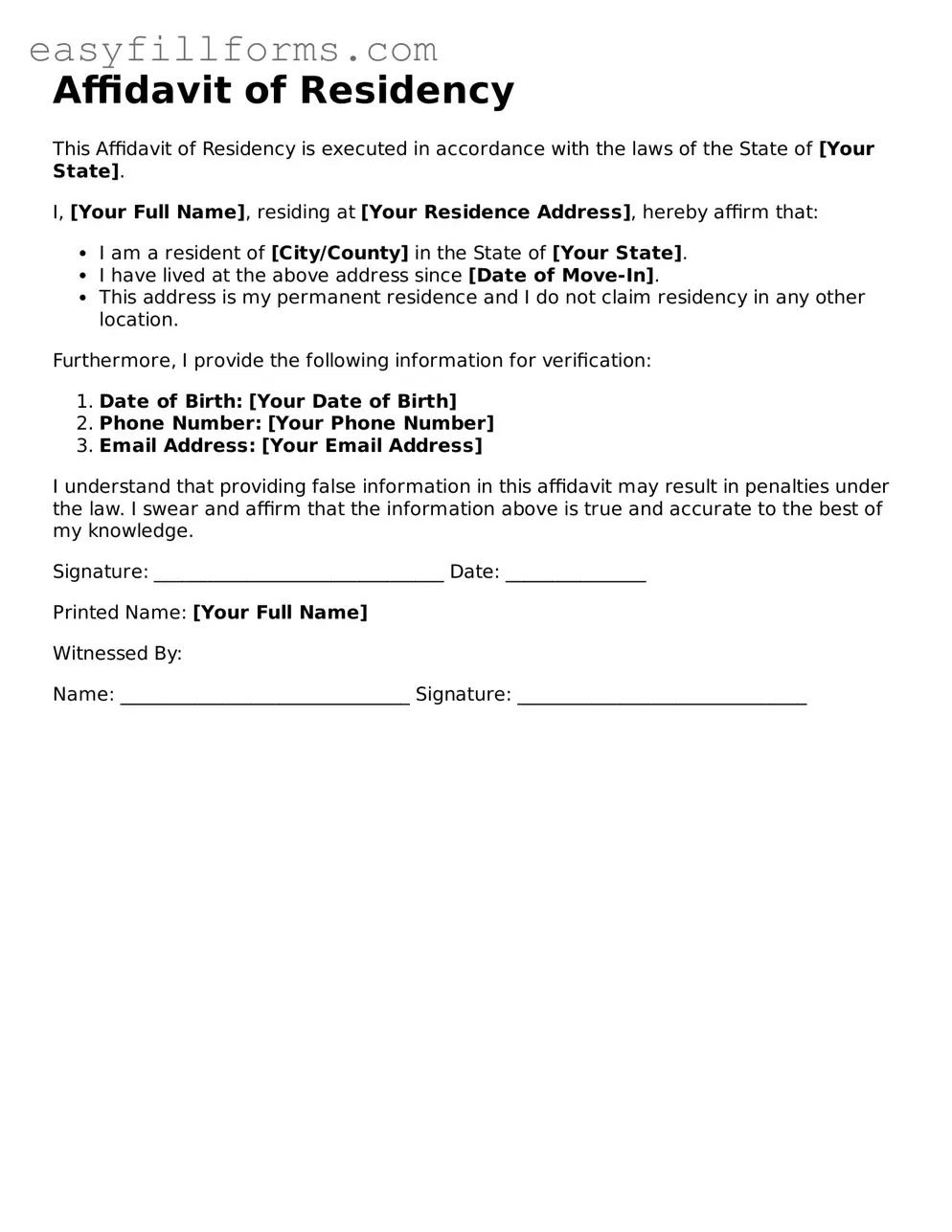 Attorney-Verified Affidavit of Residency Template