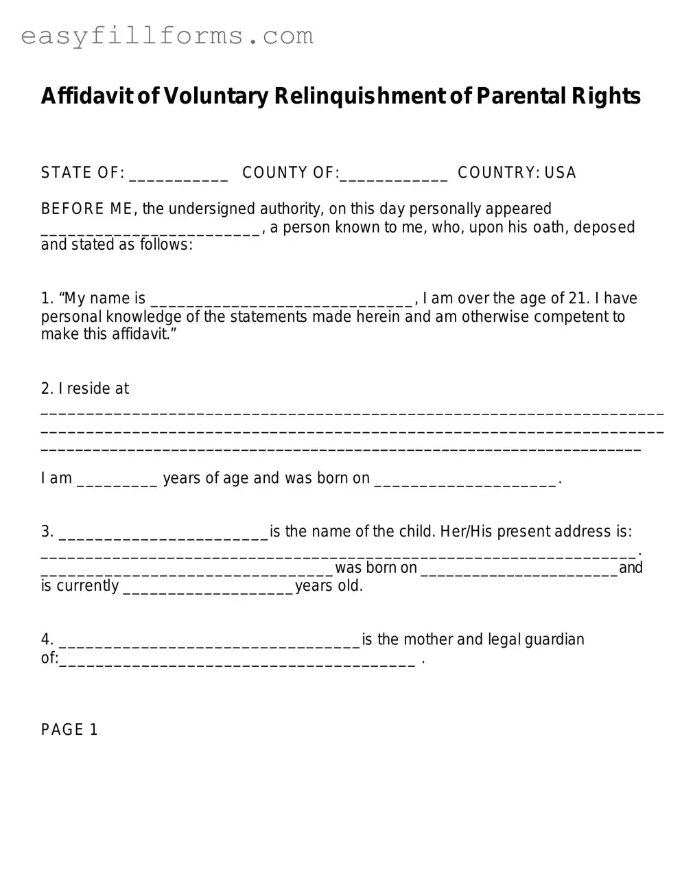 Printable Affidavit Parental Rights Form