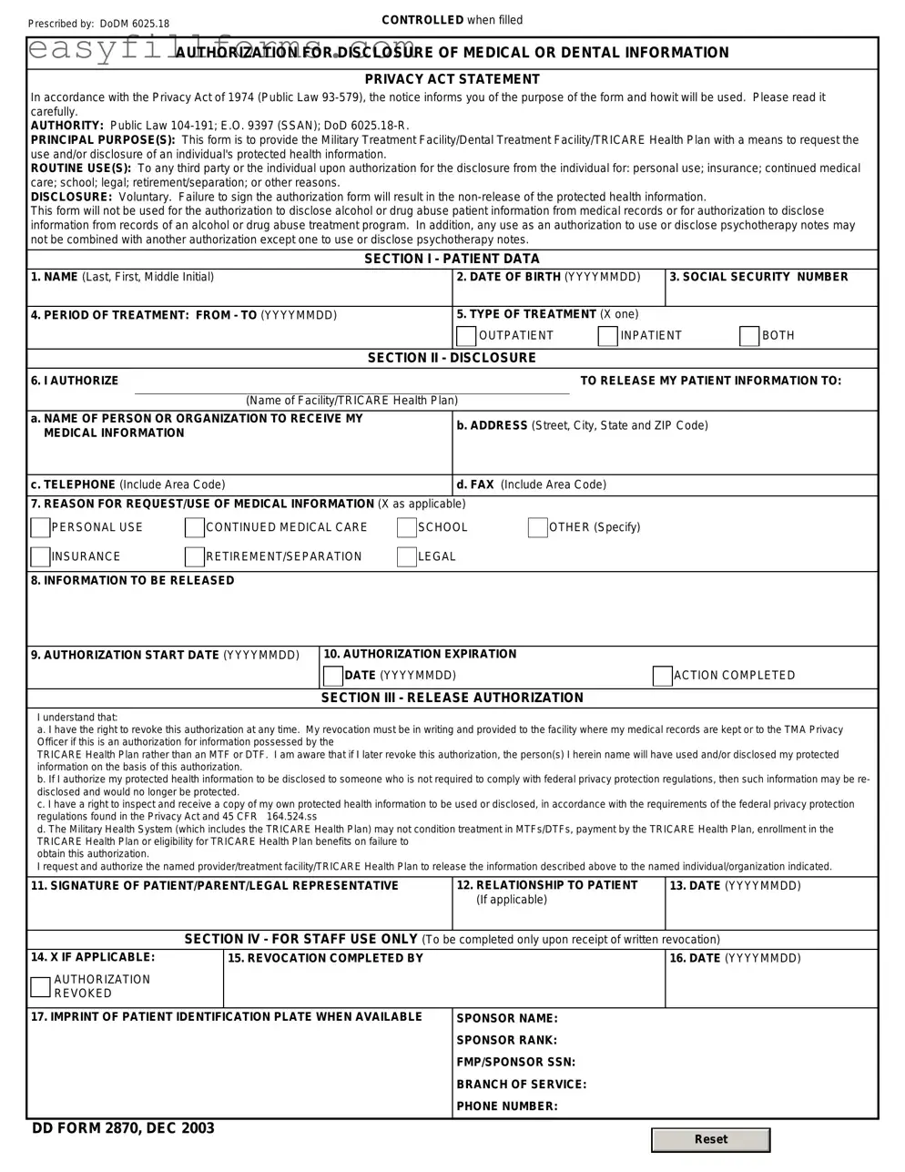 Printable DD 2870 Form
