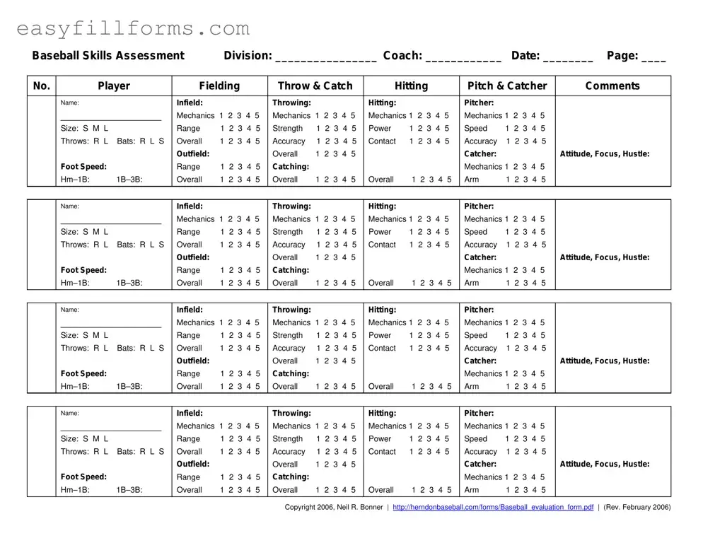Printable Baseball Assessment Form