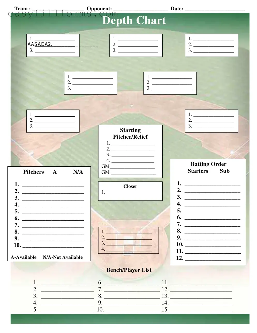 Printable Baseball Field Lineup Form