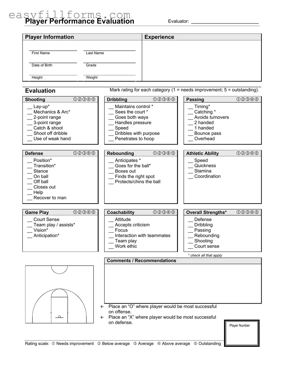 Printable Basketball Evaluation Form