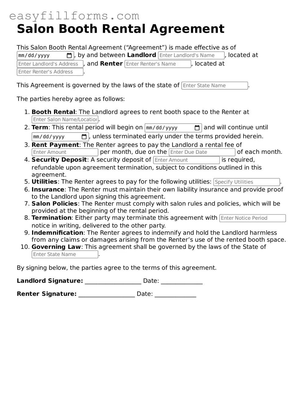 Attorney-Verified Salon Booth Rental Agreement Template