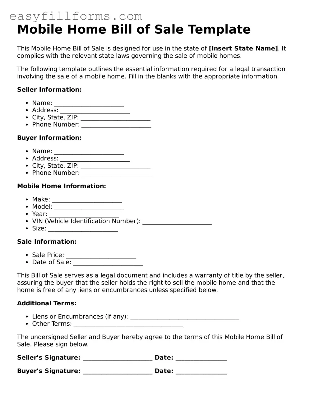 Attorney-Verified Mobile Home Bill of Sale Template