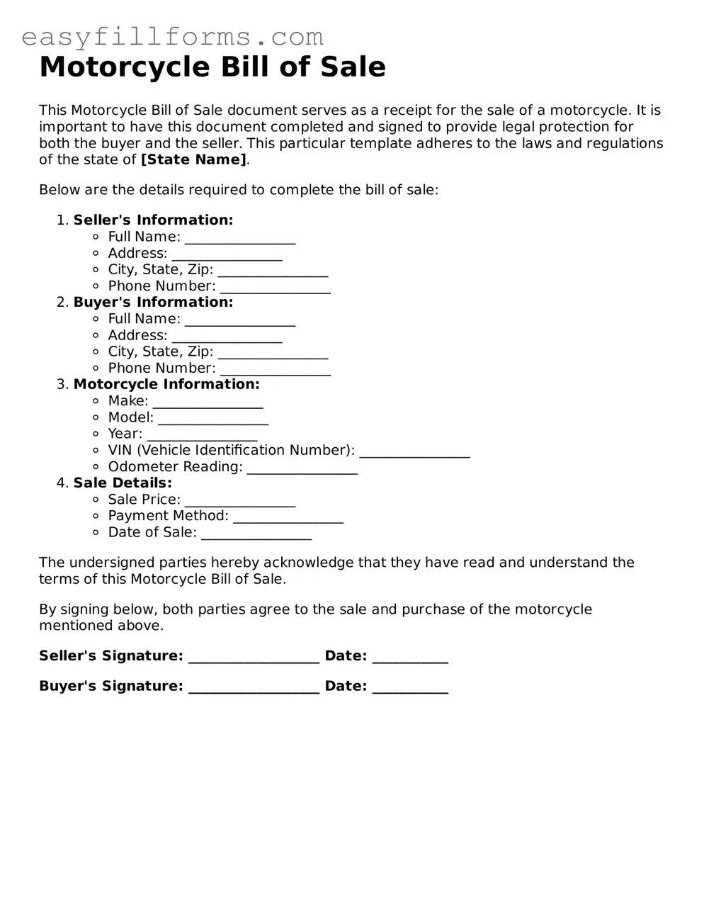 Attorney-Verified Motorcycle Bill of Sale Template
