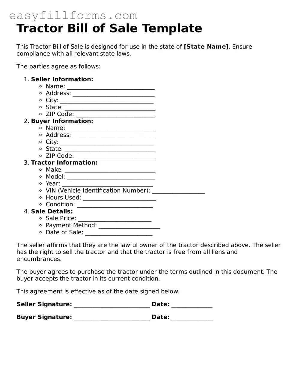 Attorney-Verified Tractor Bill of Sale Template