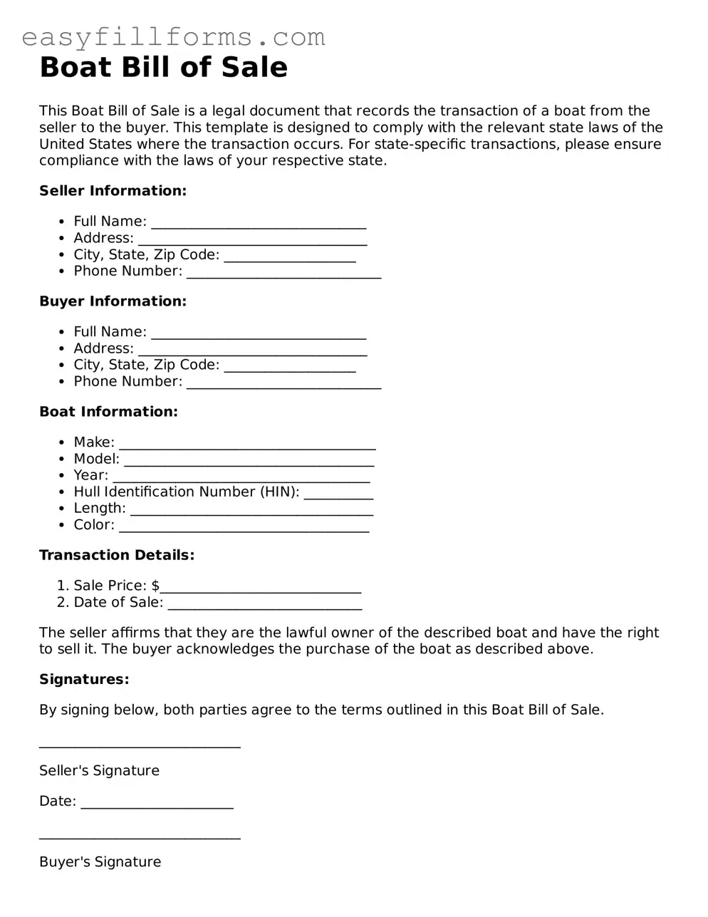 Attorney-Verified Boat Bill of Sale Template