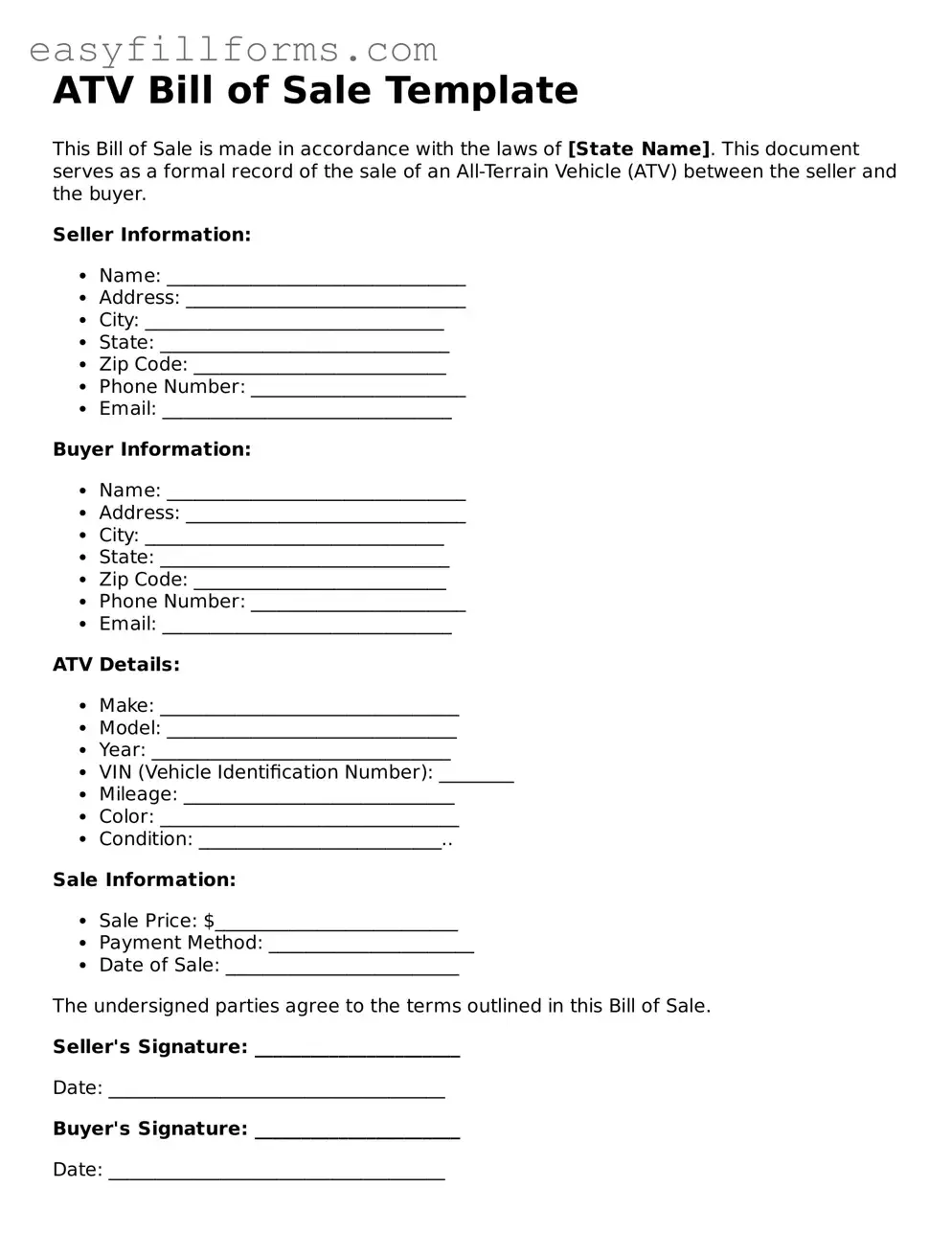 Attorney-Verified ATV Bill of Sale Template