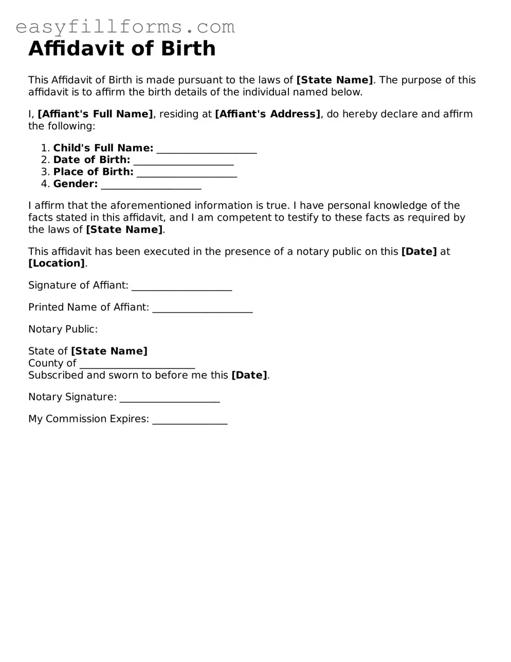 Attorney-Verified Affidavit of Birth Template