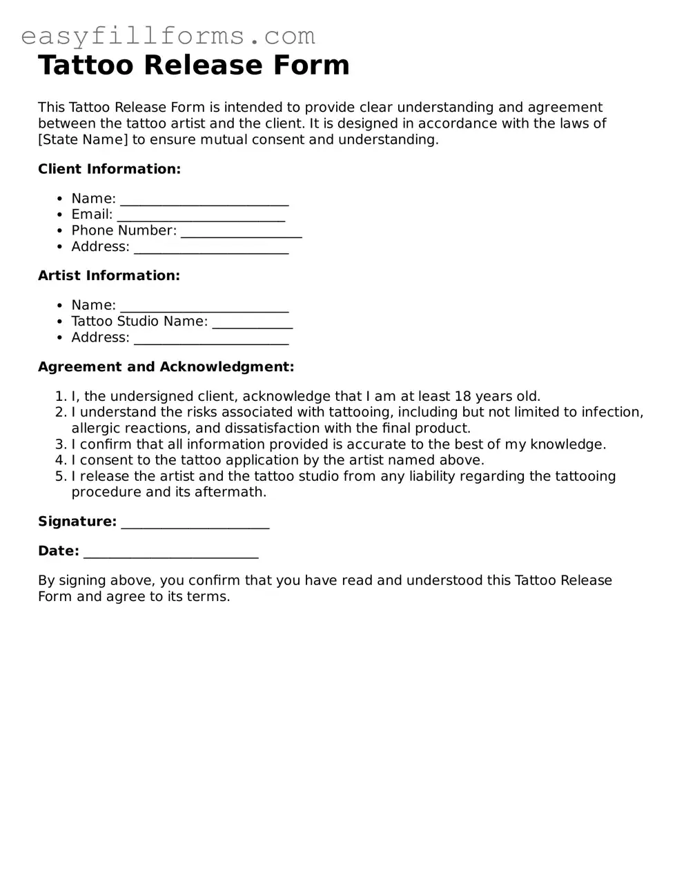 Attorney-Verified Tattoo Release Template