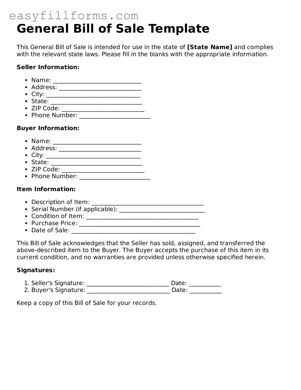 Attorney-Verified General Bill of Sale Template