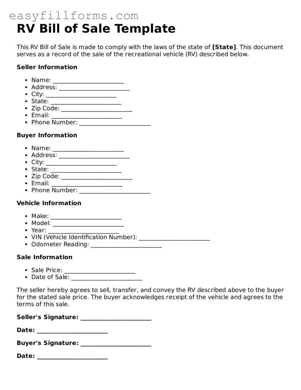 Attorney-Verified RV Bill of Sale Template