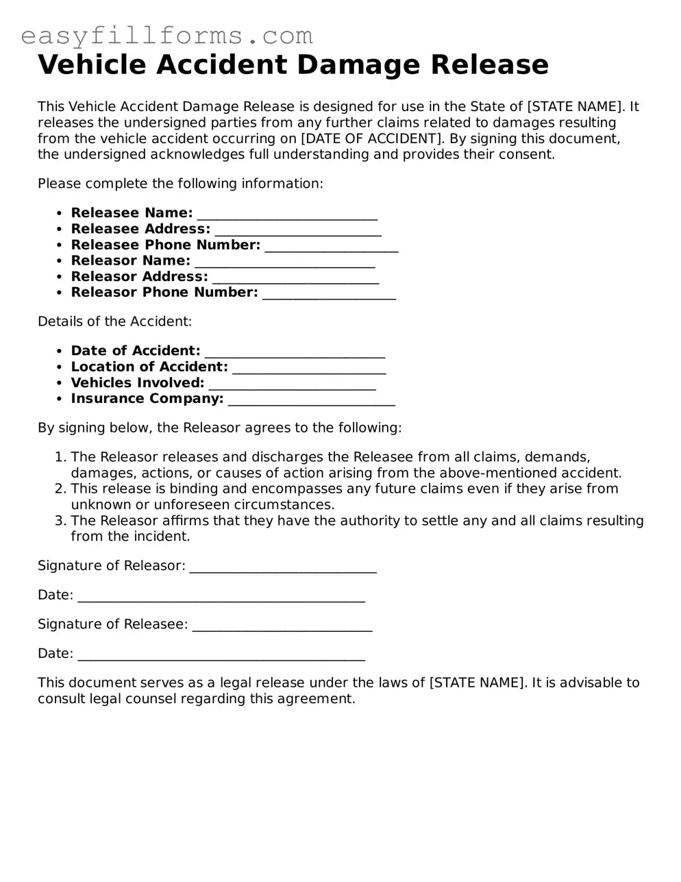 Attorney-Verified Vehicle Accident Damage Release Template