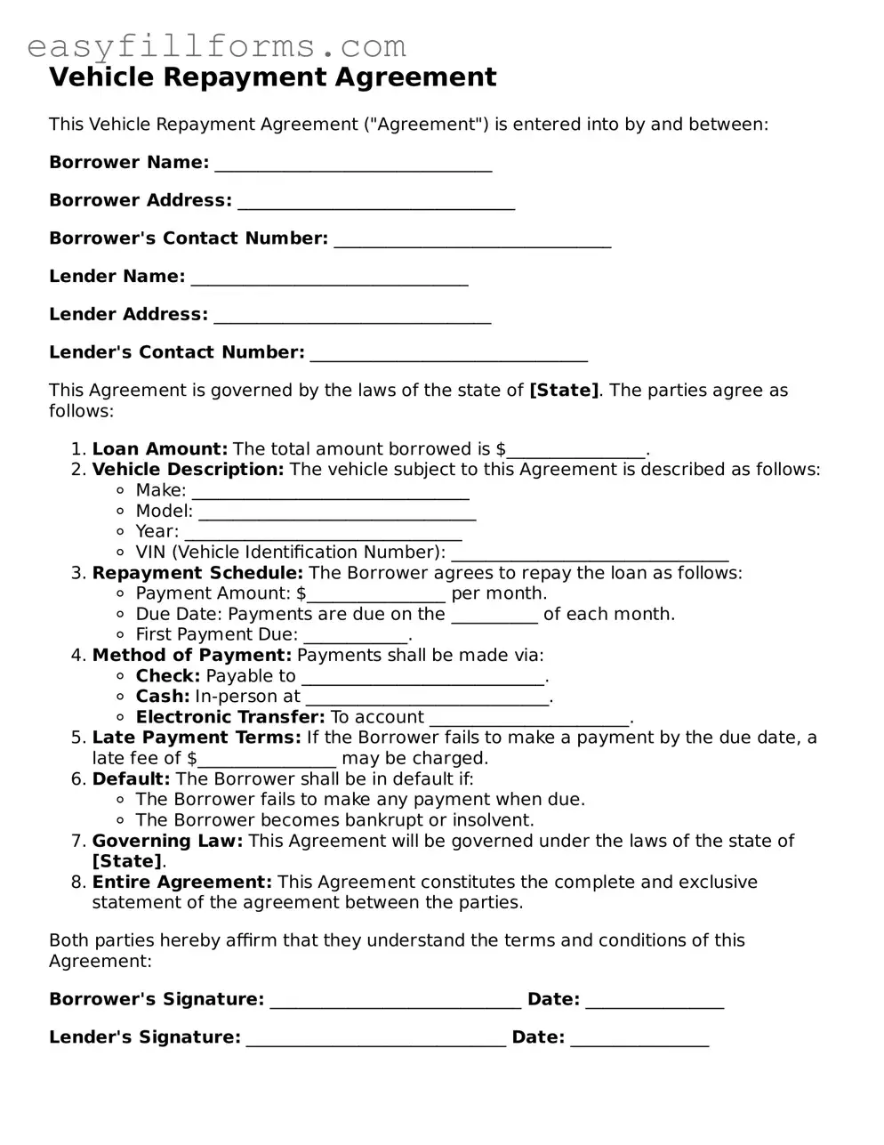 Attorney-Verified Vehicle Repayment Agreement Template