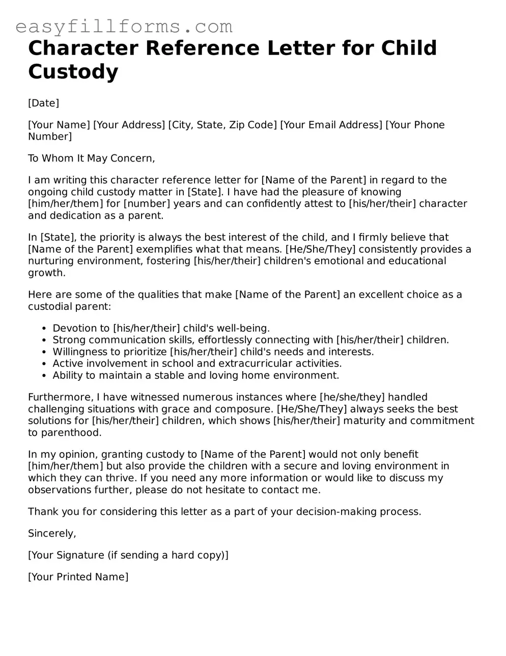 Attorney-Verified Character Reference Letter for Child Custody Template