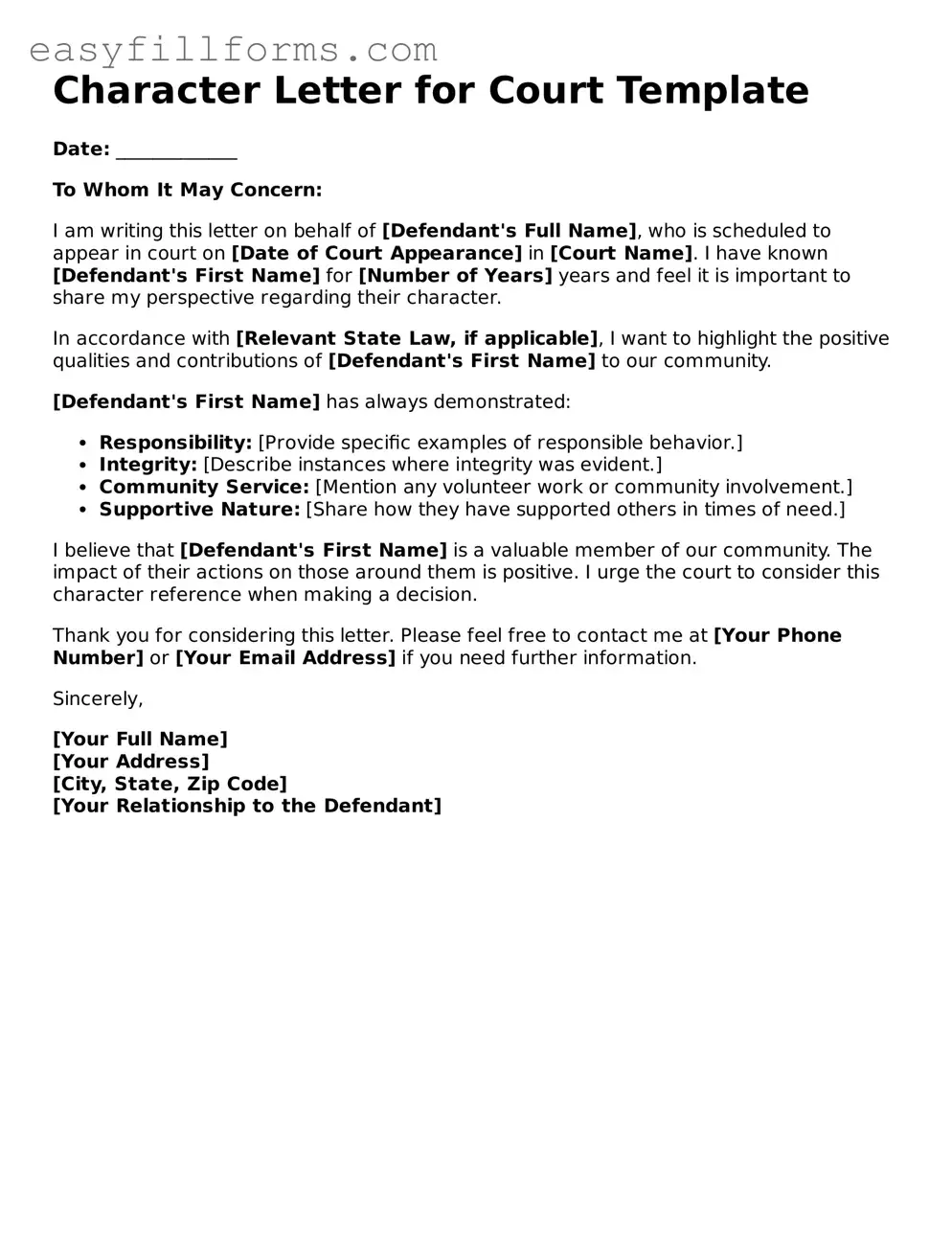 Attorney-Verified Character Letter for Court Template
