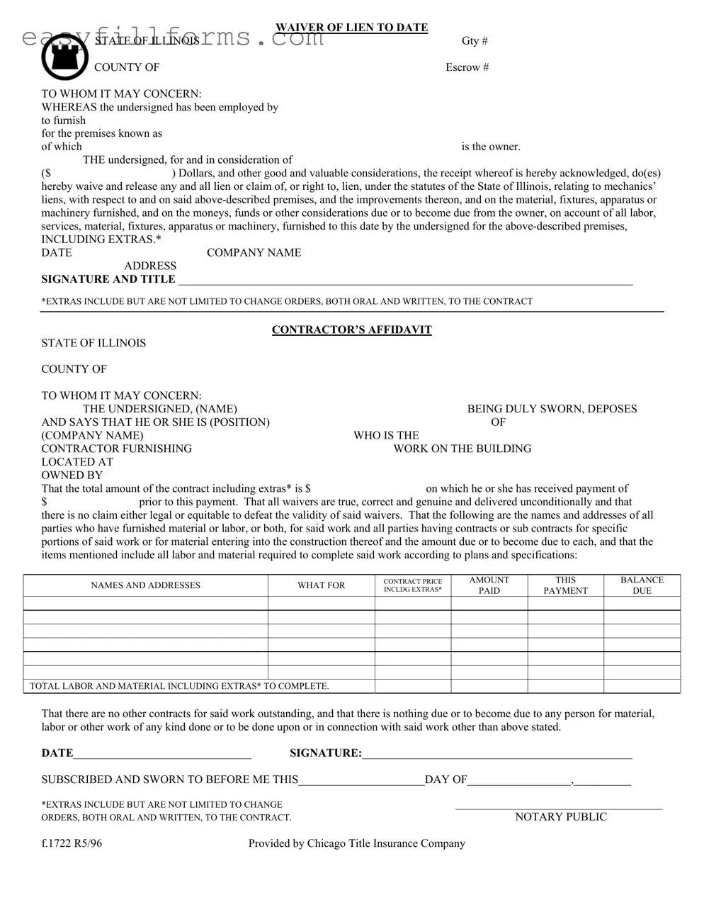 Printable Chicago Title Waiver Format Form