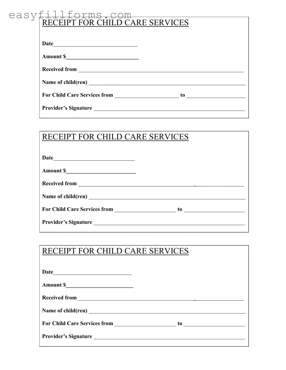 Printable Childcare Receipt Form