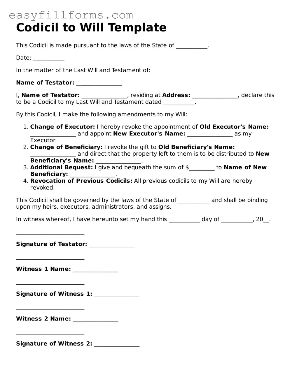 Attorney-Verified Codicil to Will Template