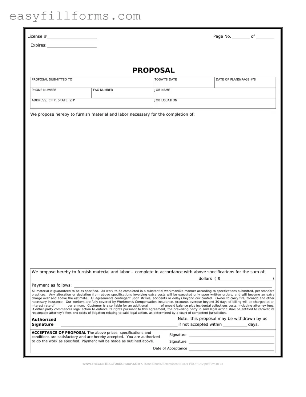 Printable Construction proposal form Form