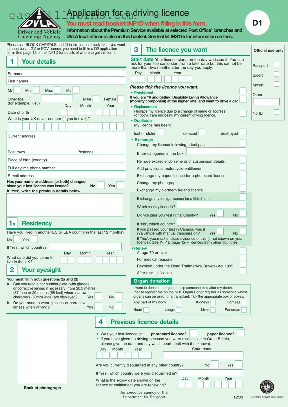 Printable D1 Dvla Form