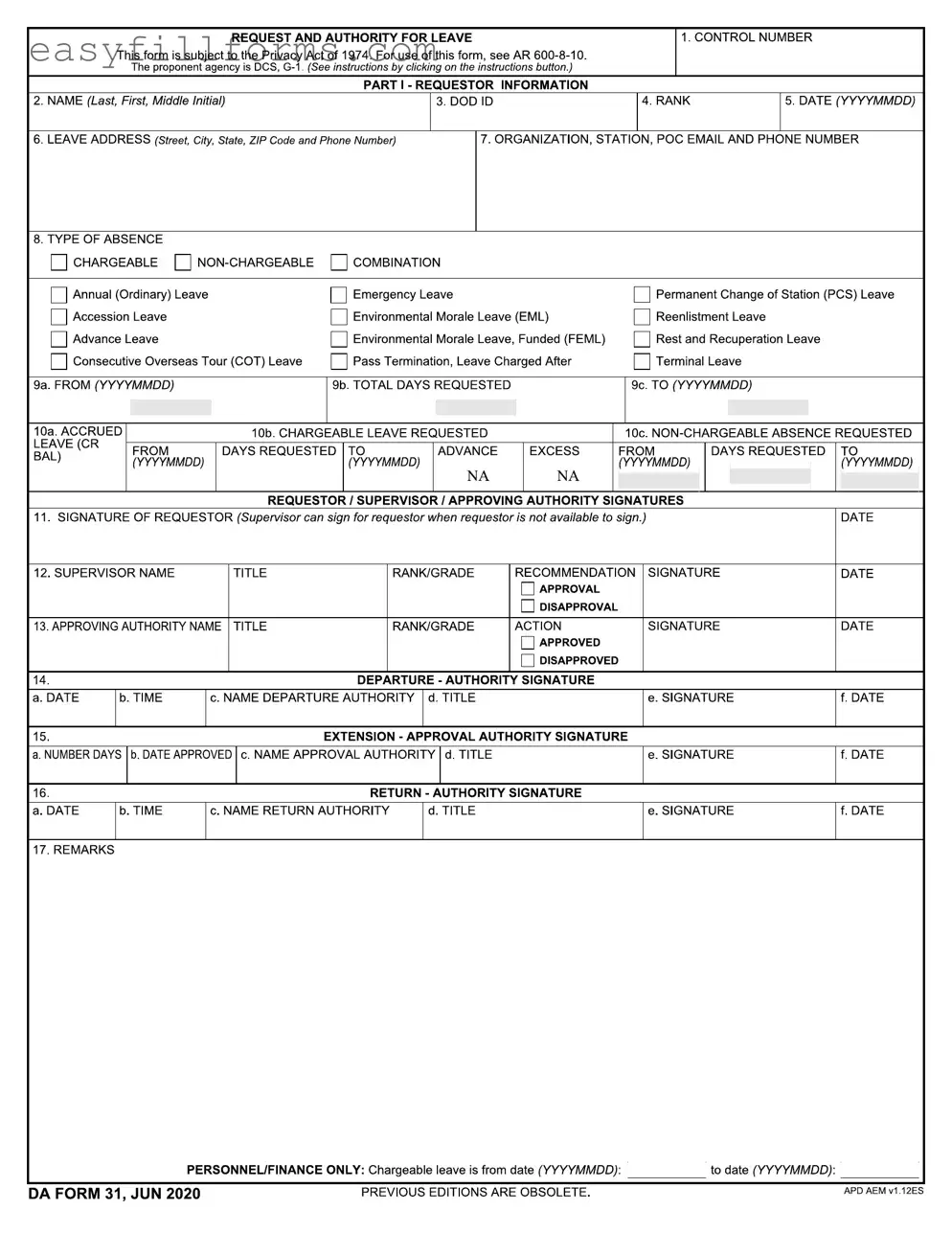 Printable Da 31 Form