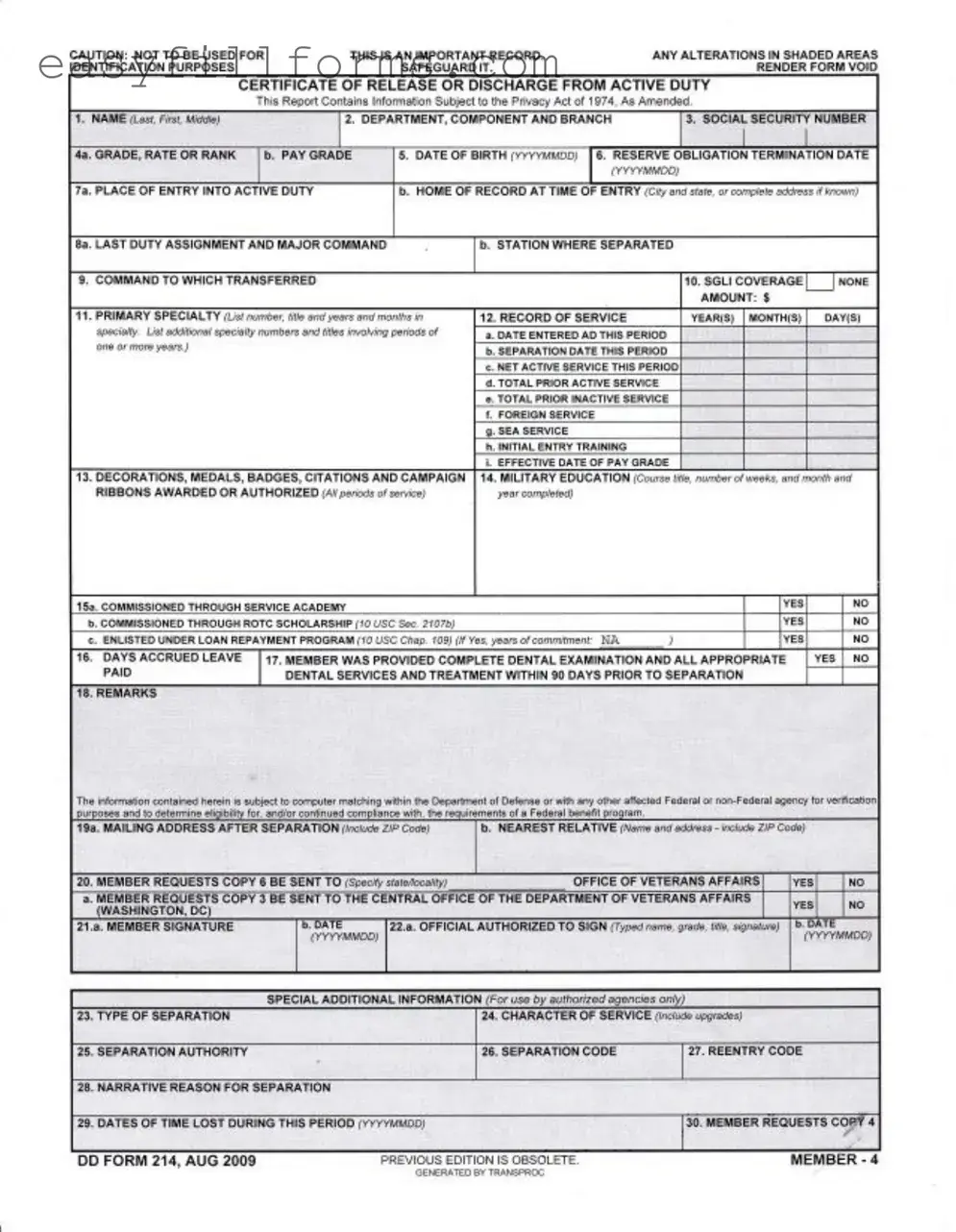 Printable Dd 214 Form