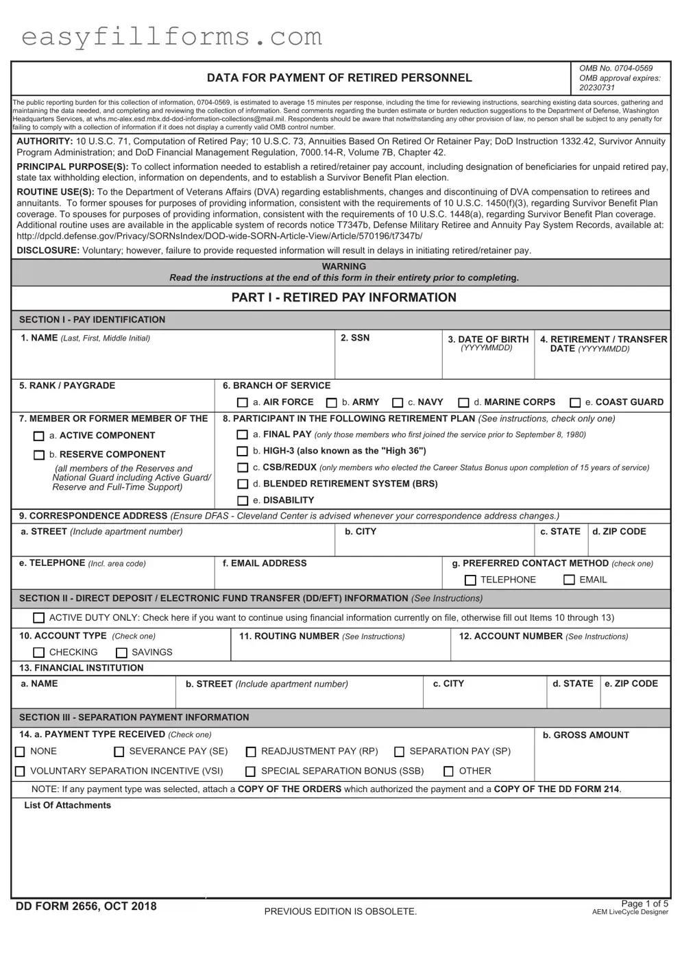 Printable DD 2656 Form