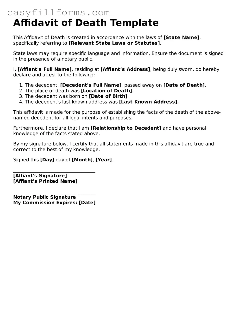 Attorney-Verified Affidavit of Death Template