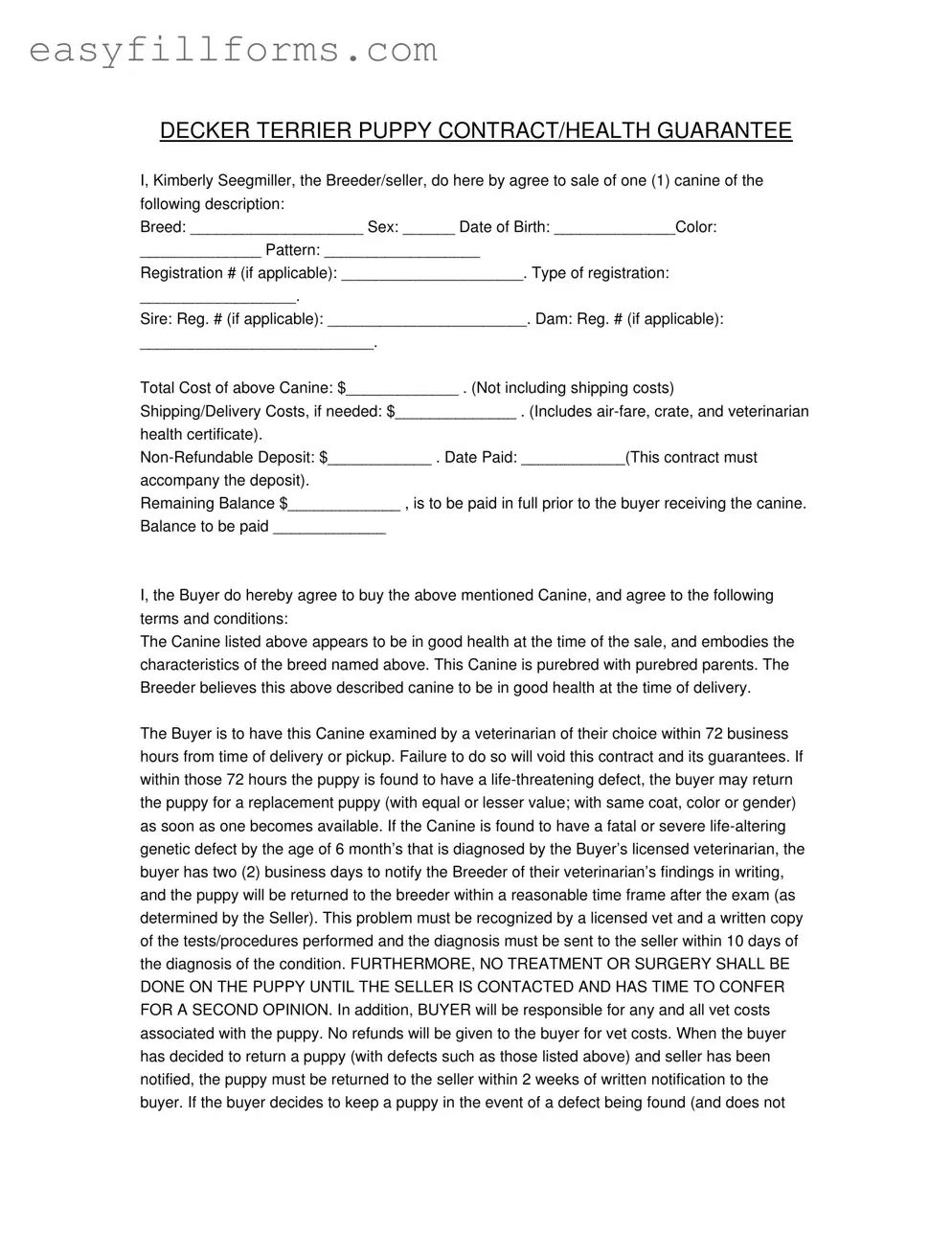 Printable Health Guarantee Form