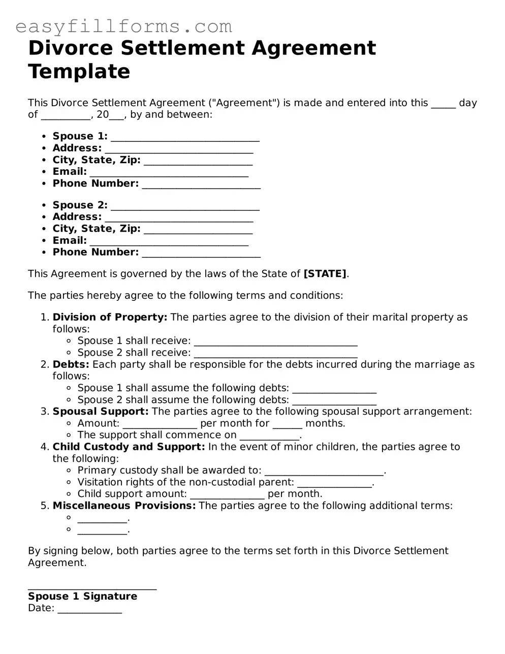 Attorney-Verified Divorce Settlement Agreement Template