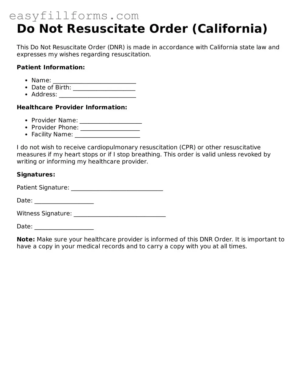 Attorney-Verified Do Not Resuscitate Order Template