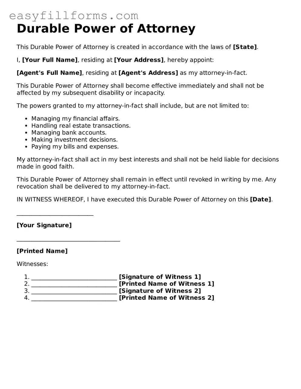 Attorney-Verified Durable Power of Attorney Template