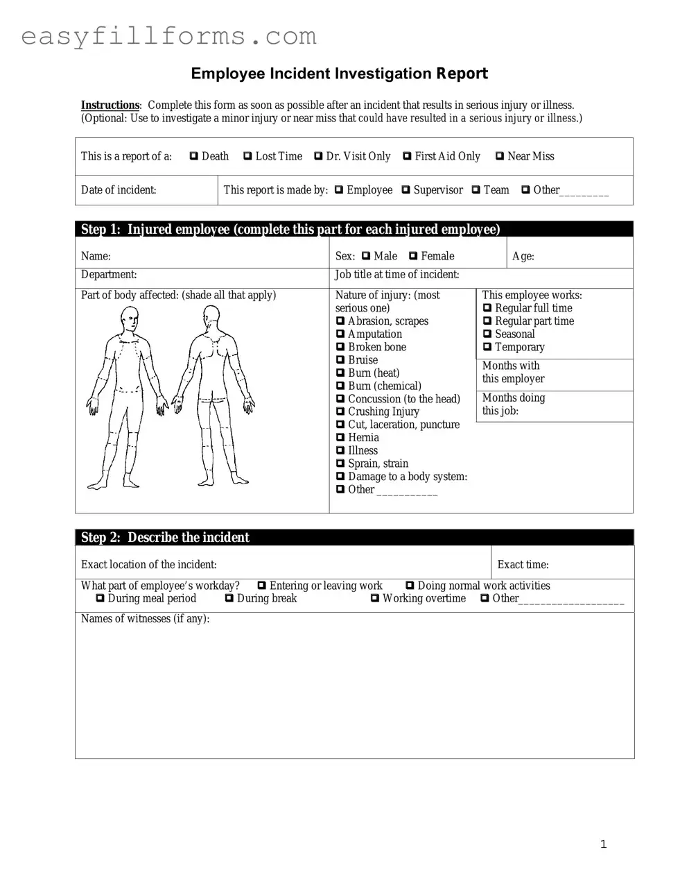Printable Employee Accident Report Form