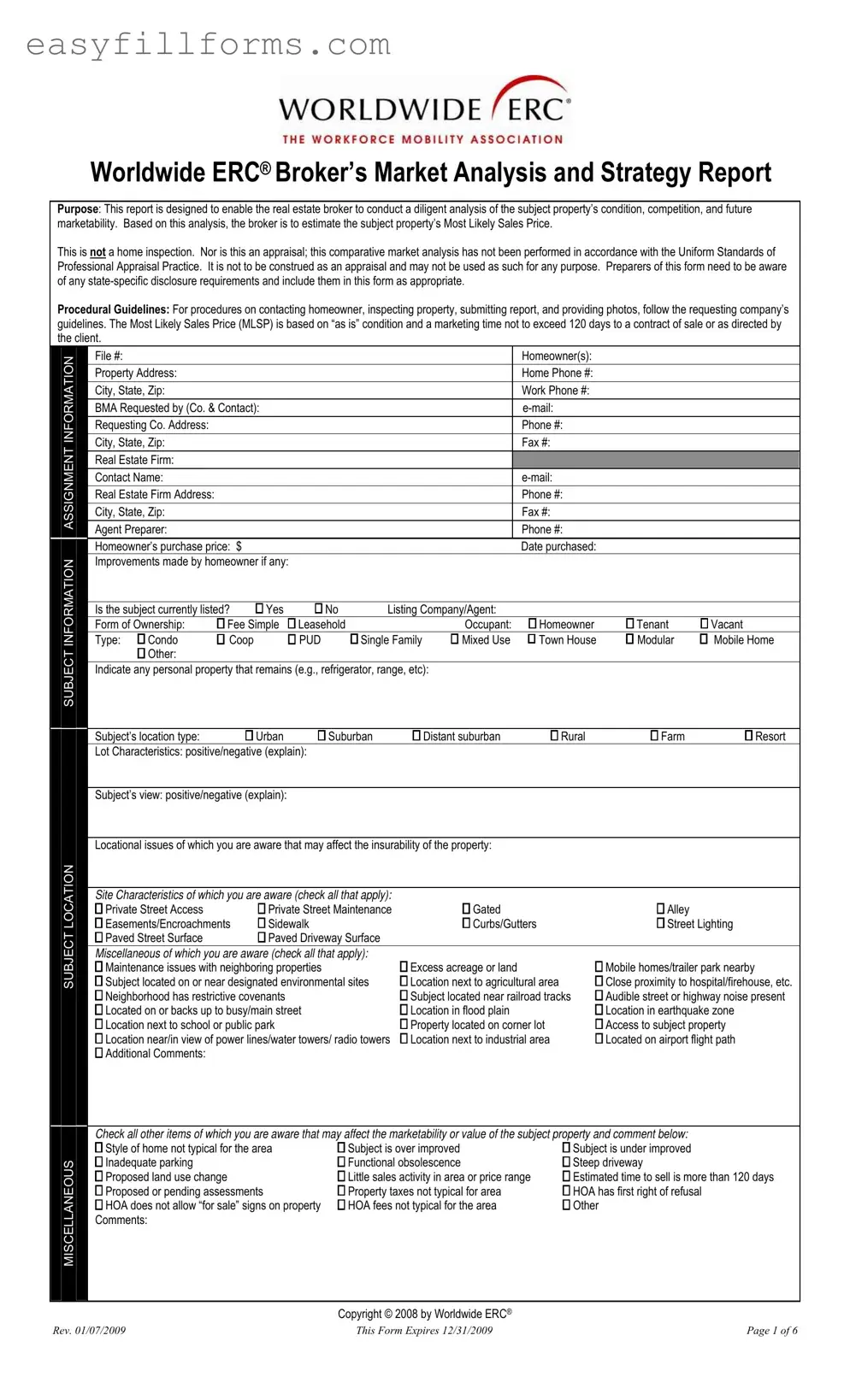 Printable Erc Broker Market Analysis Form