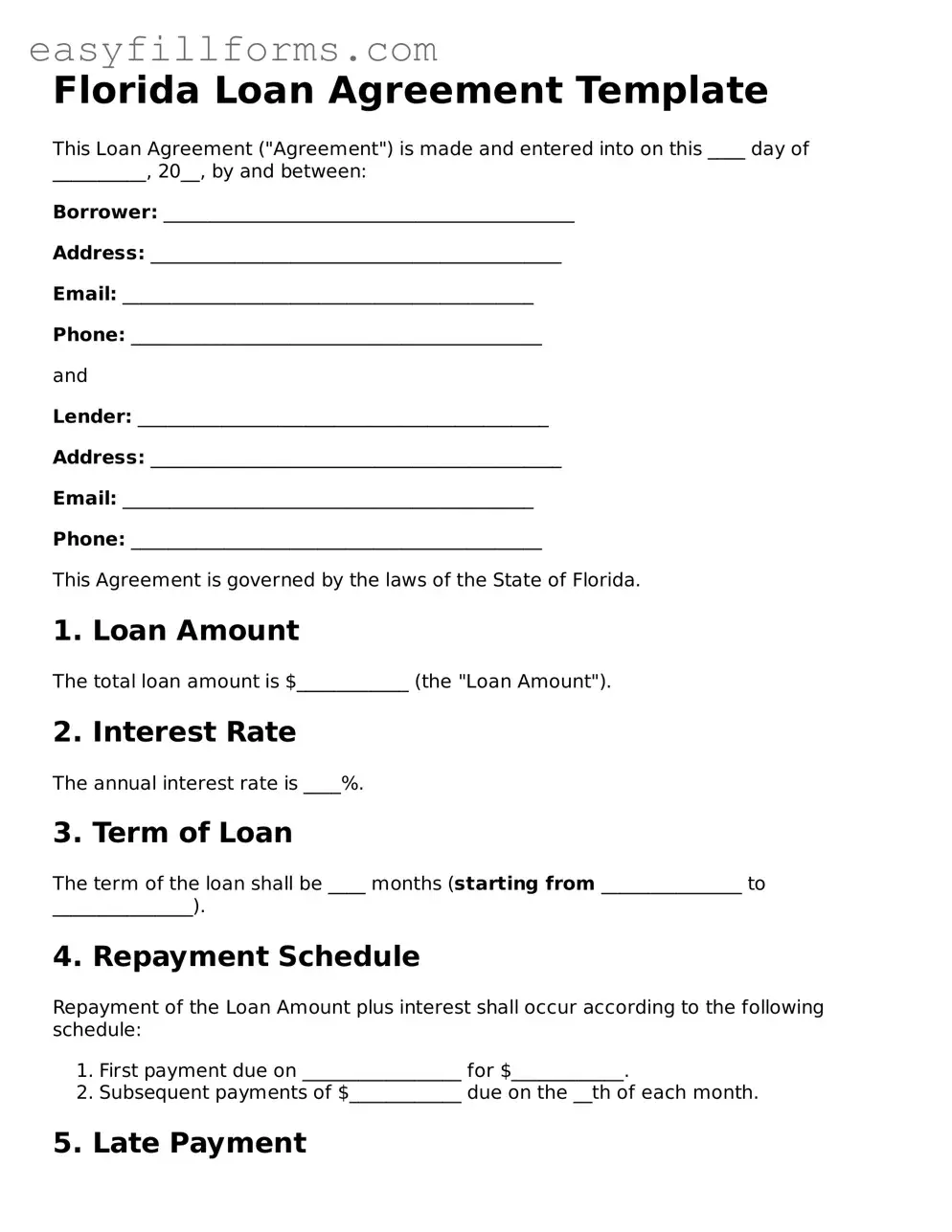 Valid  Loan Agreement Template for Florida
