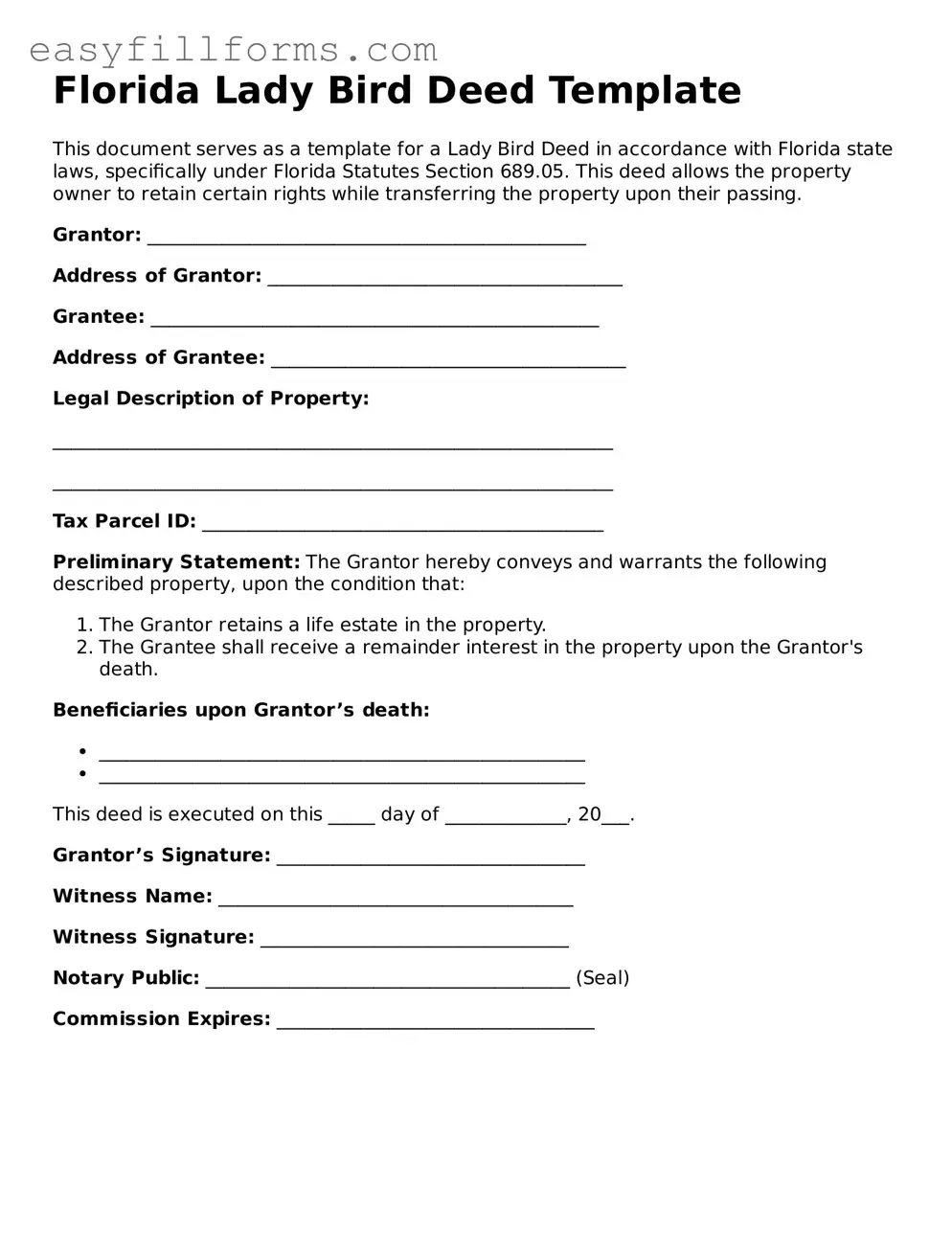 Valid  Lady Bird Deed Template for Florida