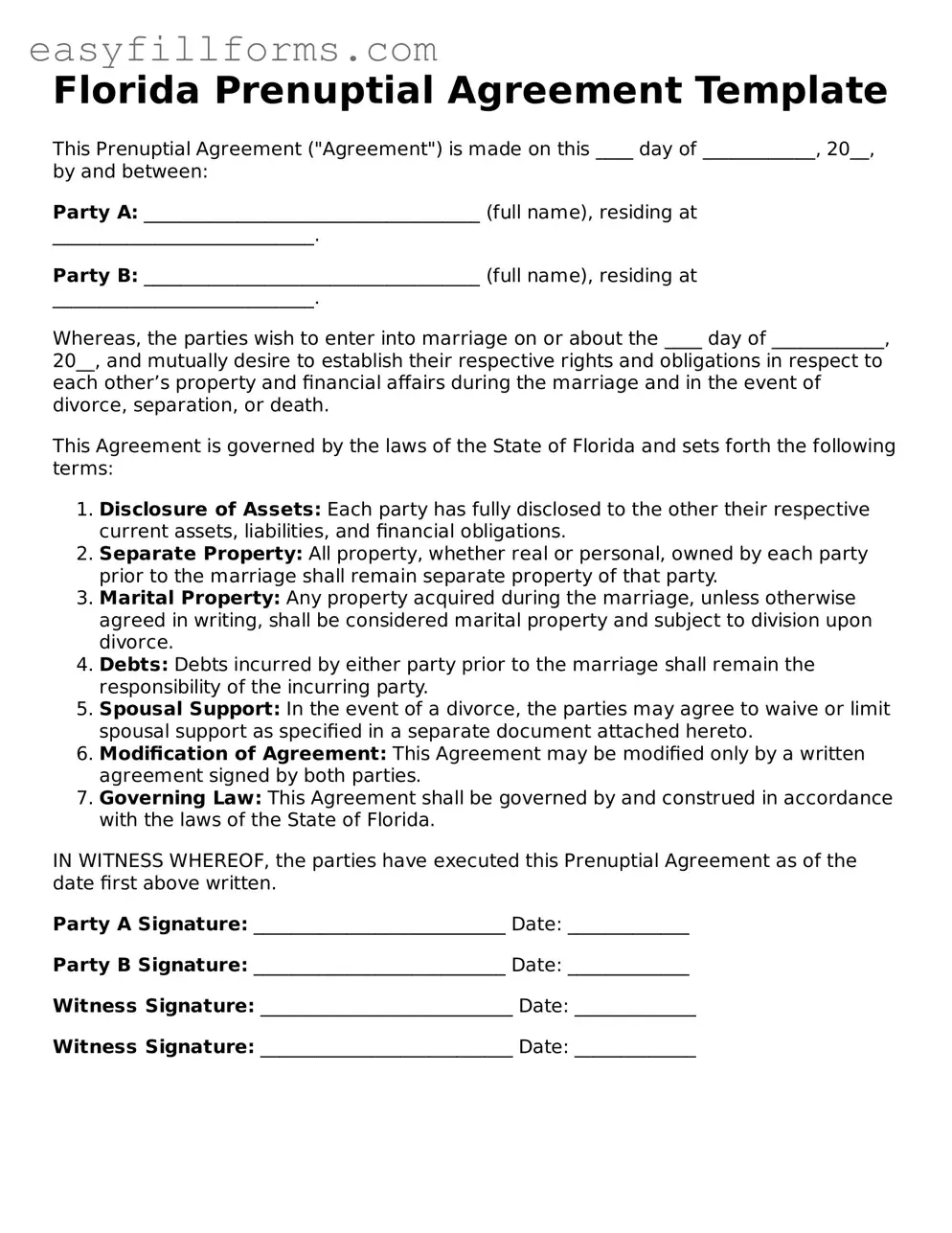 Valid  Prenuptial Agreement Template for Florida