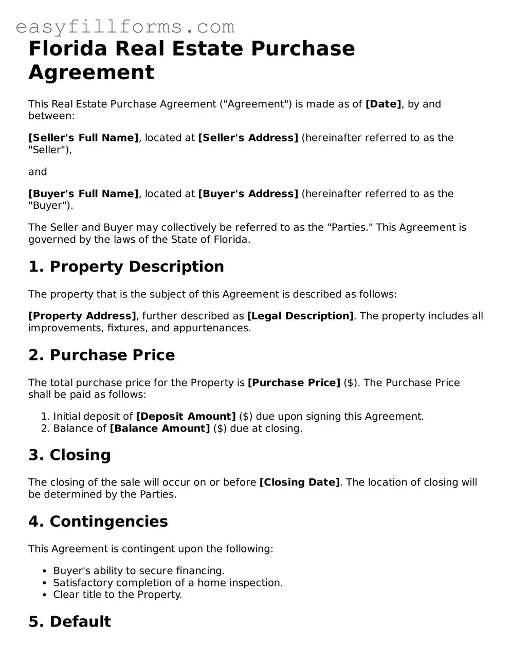 Valid  Real Estate Purchase Agreement Template for Florida