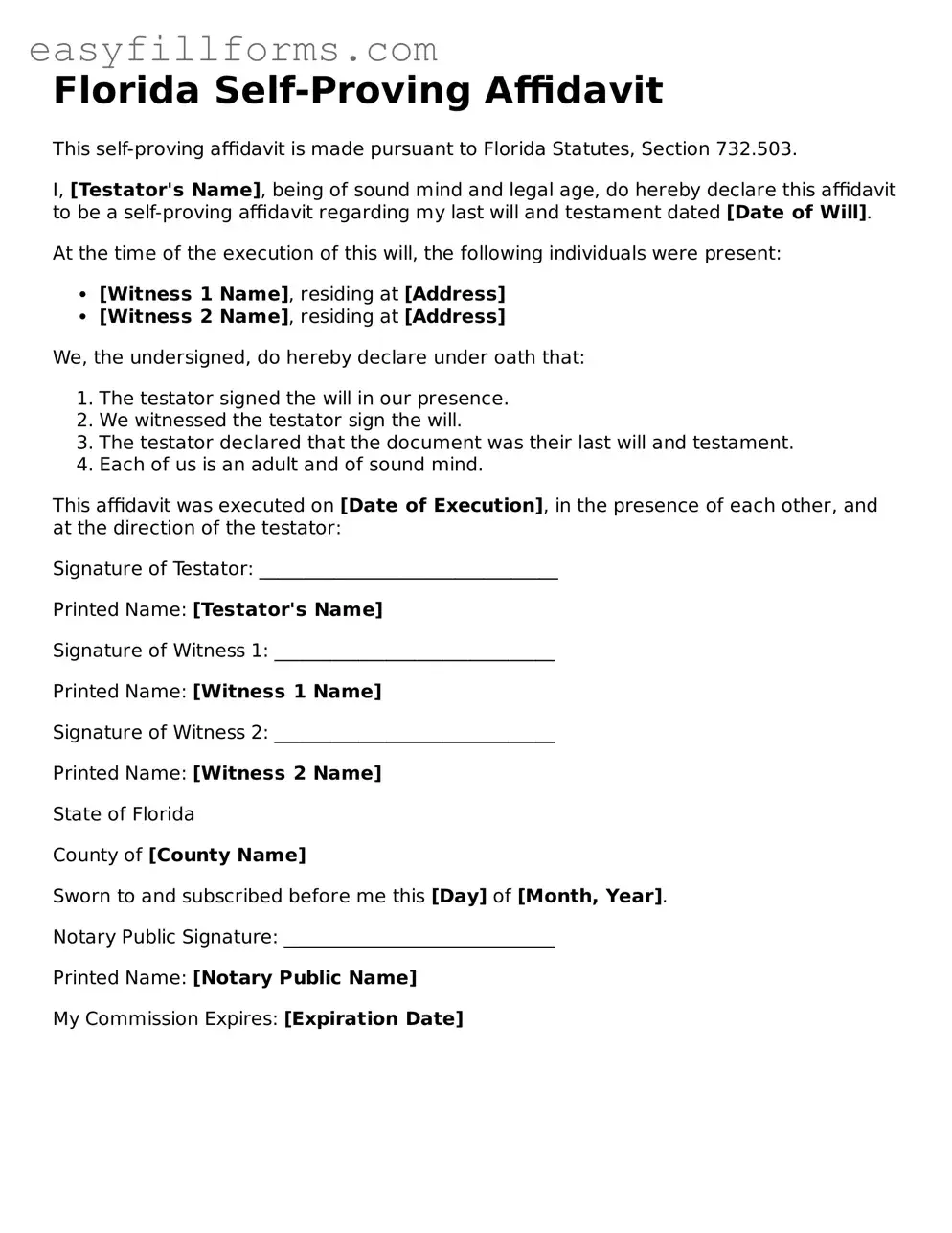 Valid  Self-Proving Affidavit Template for Florida