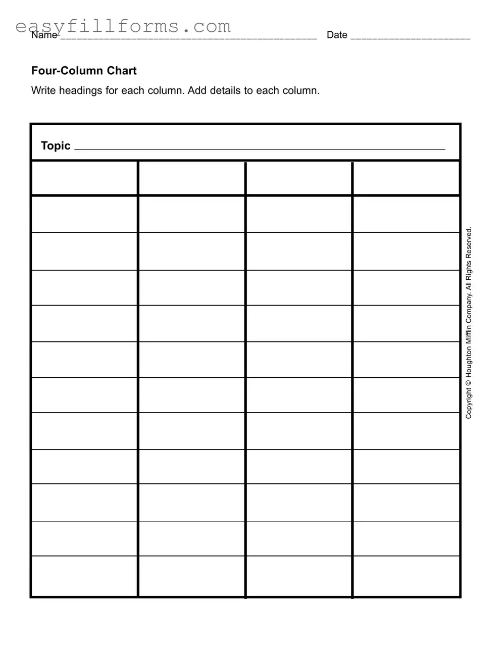 Printable Four Column Chart Form