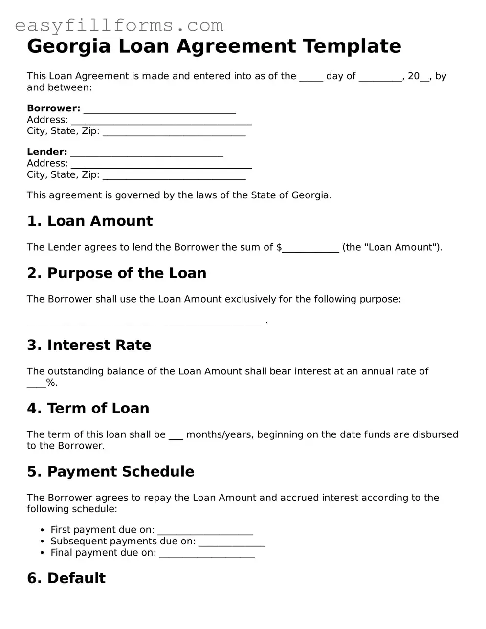 Valid  Loan Agreement Template for Georgia
