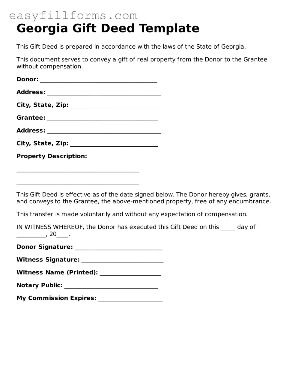 Valid  Gift Deed Template for Georgia