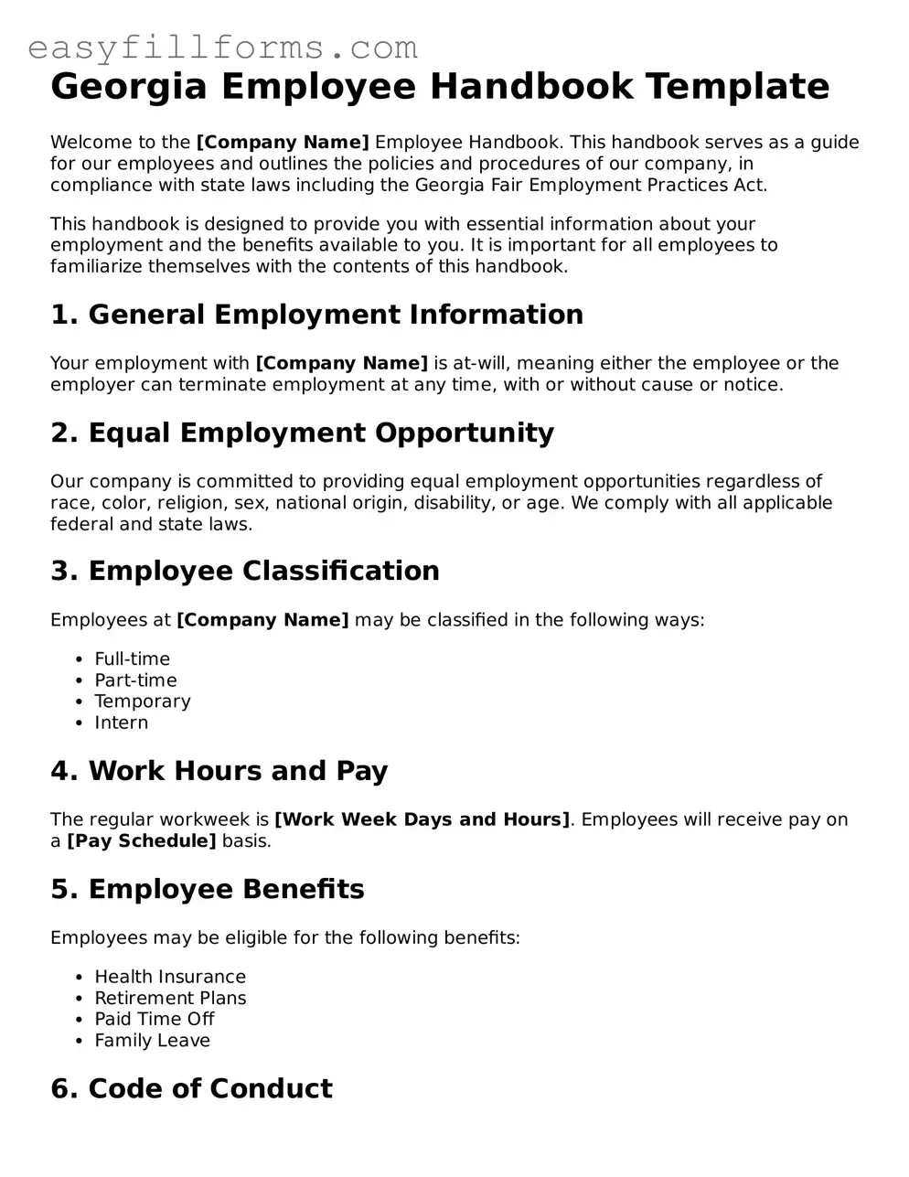Valid  Employee Handbook Template for Georgia