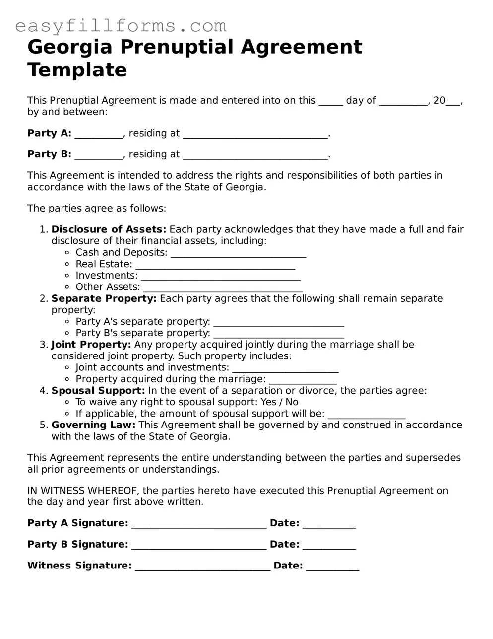 Valid  Prenuptial Agreement Template for Georgia