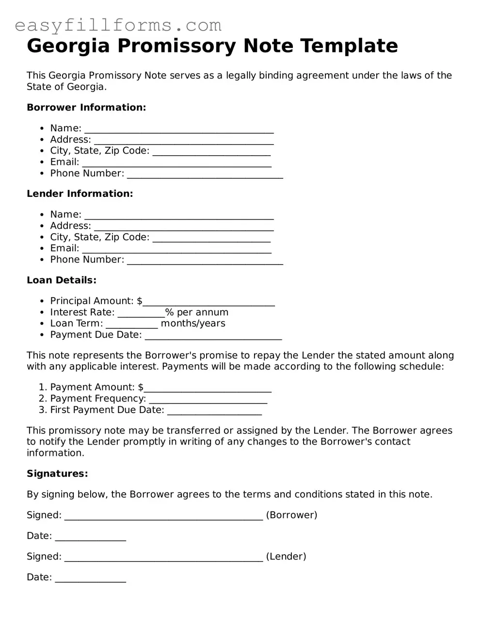 Valid  Promissory Note Template for Georgia