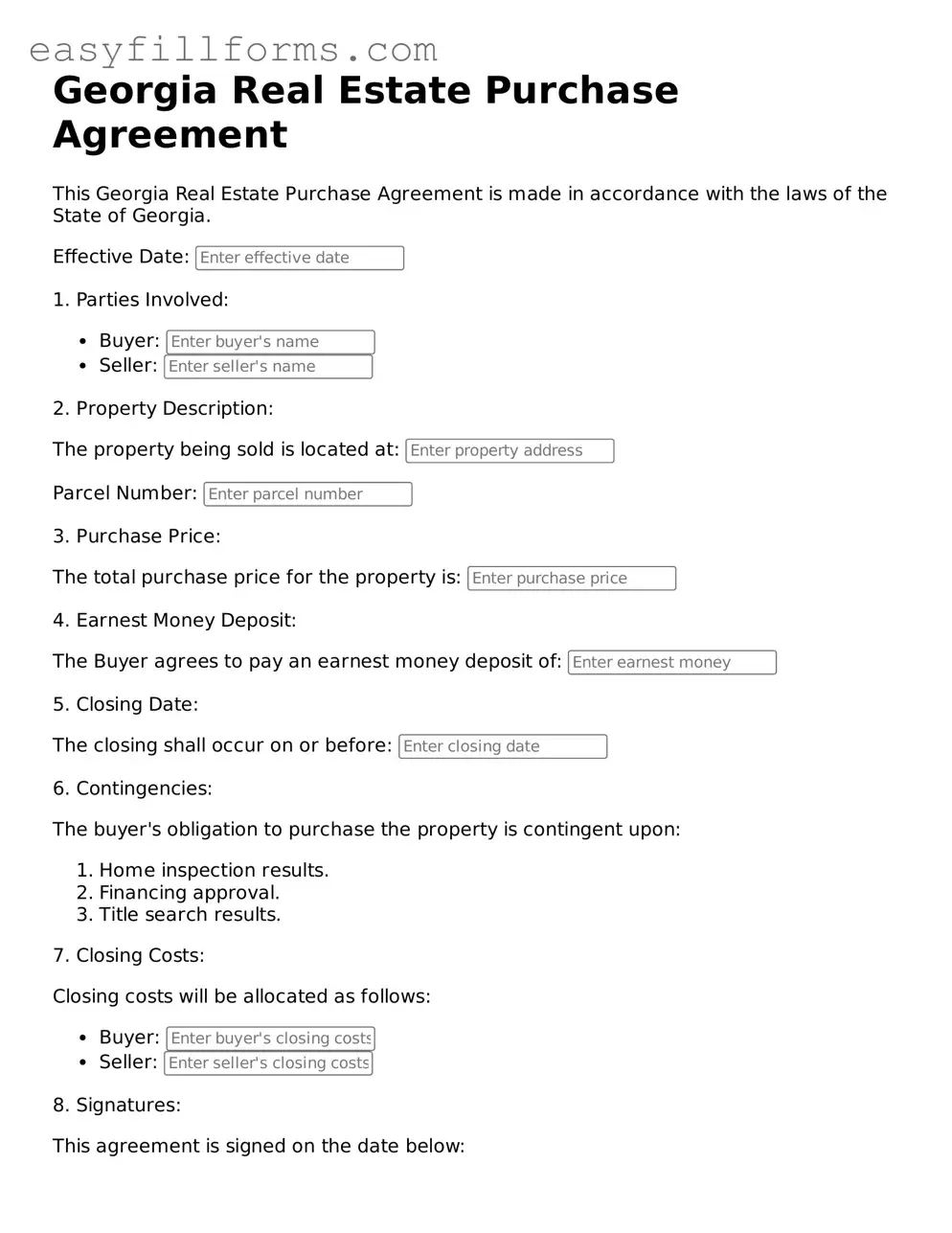 Valid  Real Estate Purchase Agreement Template for Georgia